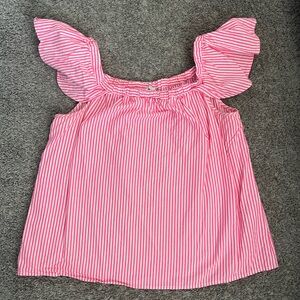 Vineyard Vines Pink Striped Flutter Sleeve Blouse